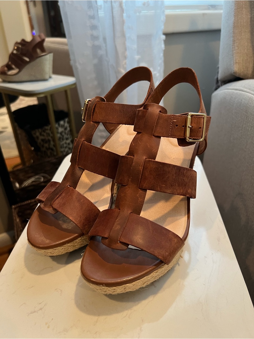 Brown Strappy Wedge Sandals - Women's Casual Summer Shoes